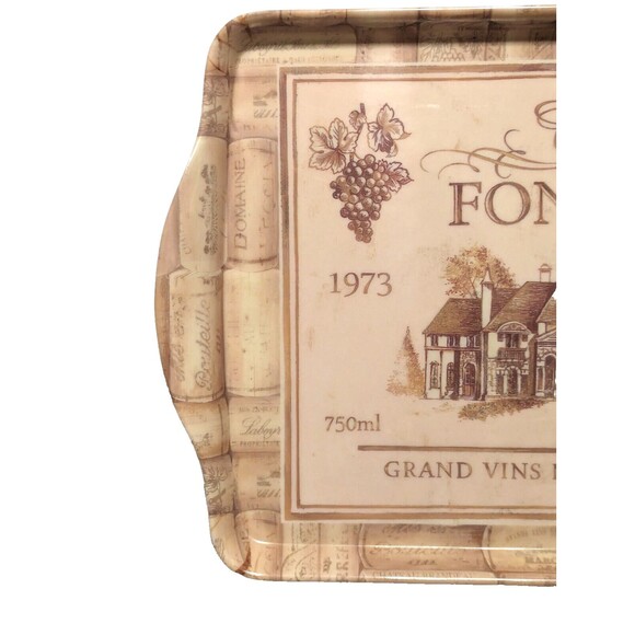 Chateau Fontaine Serving Tray Winery Grape Decor Melamine Brown on Beige Handle - Picture 3 of 5